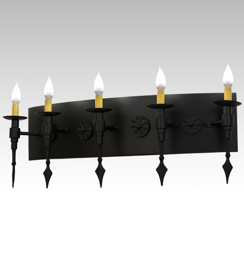 Meyda Lighting Warwick 36" 5-Light Black Textured Wall Sconce With Ivory Faux Candlelight