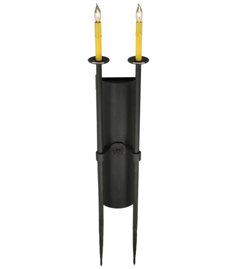 Meyda Lighting Warwick 46" 2-Light Costello Black and Hand Rubbed Iron Wall Sconce With Cream Faux Candlelight
