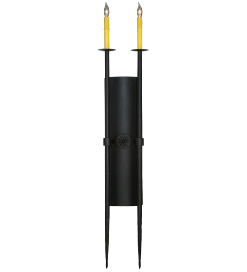 Meyda Lighting Warwick 46" 2-Light Costello Black and Hand Rubbed Iron Wall Sconce With Cream Faux Candlelight