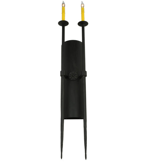 Meyda Lighting Warwick 46" 2-Light Costello Black and Hand Rubbed Iron Wall Sconce With Cream Faux Candlelight