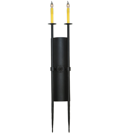 Meyda Lighting Warwick 46" 2-Light Costello Black and Hand Rubbed Iron Wall Sconce With Cream Faux Candlelight