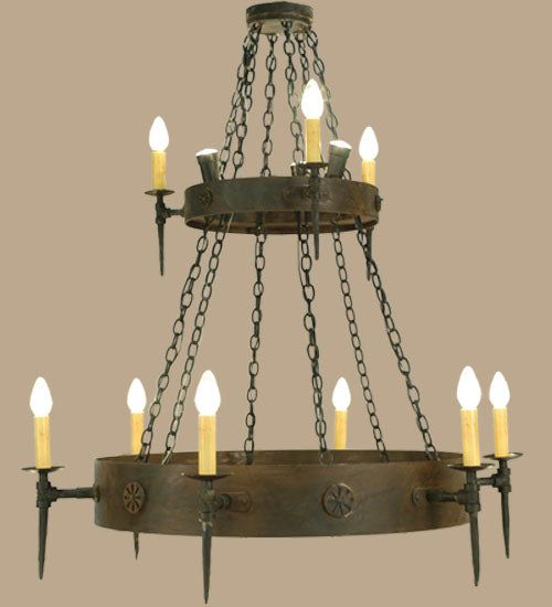Meyda Lighting Warwick 47" 12-Light 2-Tier Hand Waxed Metal Chandelier