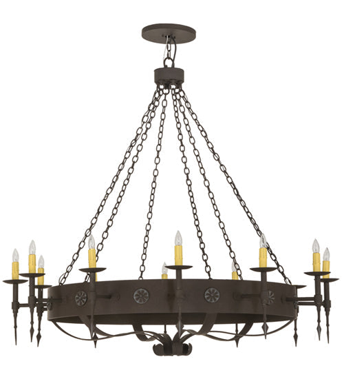 Meyda Lighting Warwick 66" 12-Light Dark Roast Chandelier With Ivory Faux Candlelight