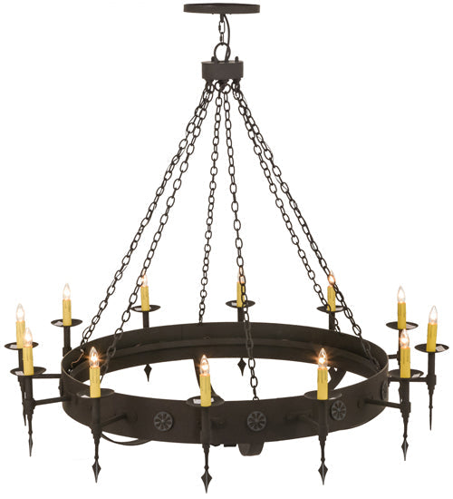 Meyda Lighting Warwick 66" 12-Light Dark Roast Chandelier With Ivory Faux Candlelight