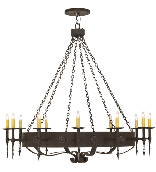 Meyda Lighting Warwick 66" 12-Light Dark Roast Chandelier With Ivory Faux Candlelight