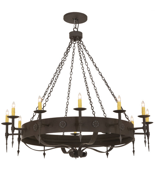Meyda Lighting Warwick 66" 12-Light Dark Roast Chandelier With Ivory Faux Candlelight
