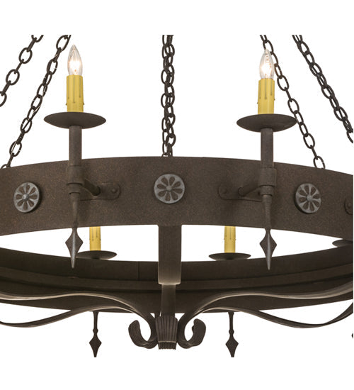 Meyda Lighting Warwick 66" 12-Light Dark Roast Chandelier With Ivory Faux Candlelight
