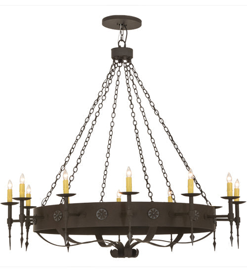 Meyda Lighting Warwick 66" 12-Light Dark Roast Chandelier With Ivory Faux Candlelight