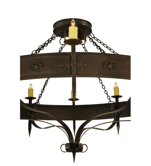 Meyda Lighting Warwick 72" 15-Light Gilded Tobacco Chandelier With Ivory Faux Candlelight