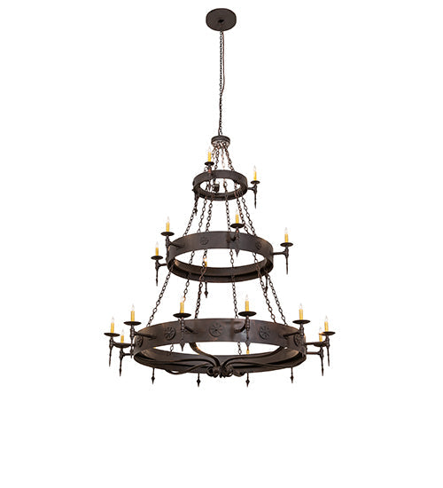 Meyda Lighting Warwick 72" 24-Light 2-Tier Copper Rust Chandelier With Ivory Faux Candlelight
