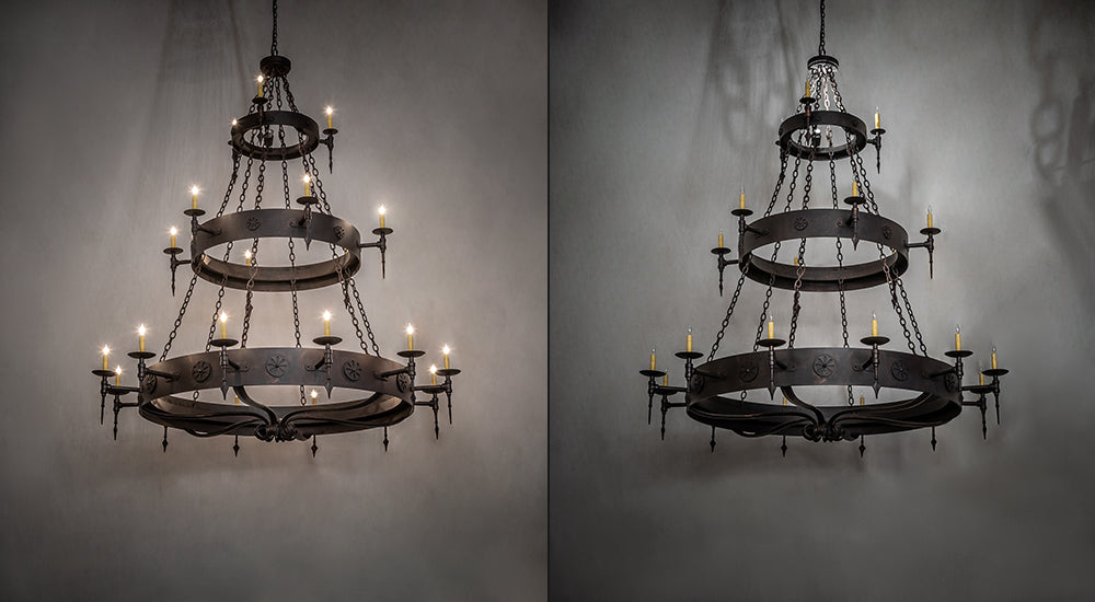 Meyda Lighting Warwick 72" 24-Light 2-Tier Copper Rust Chandelier With Ivory Faux Candlelight