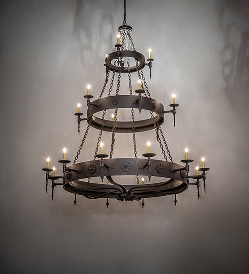 Meyda Lighting Warwick 72" 24-Light 2-Tier Copper Rust Chandelier With Ivory Faux Candlelight