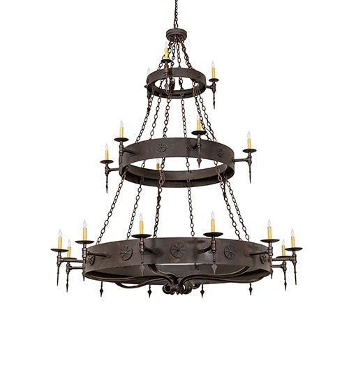 Meyda Lighting Warwick 72" 24-Light 2-Tier Copper Rust Chandelier With Ivory Faux Candlelight