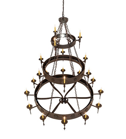 Meyda Lighting Warwick 72" 24-Light 2-Tier Copper Rust Chandelier With Ivory Faux Candlelight