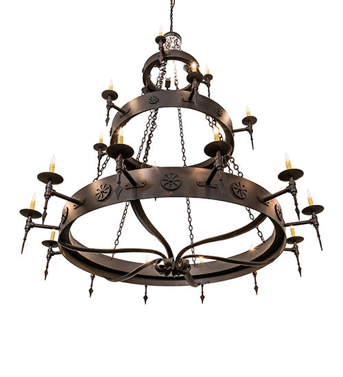 Meyda Lighting Warwick 72" 24-Light 2-Tier Copper Rust Chandelier With Ivory Faux Candlelight