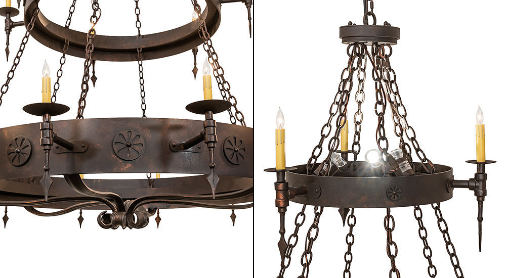 Meyda Lighting Warwick 72" 24-Light 2-Tier Copper Rust Chandelier With Ivory Faux Candlelight