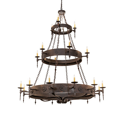 Meyda Lighting Warwick 72" 24-Light 2-Tier Copper Rust Chandelier With Ivory Faux Candlelight