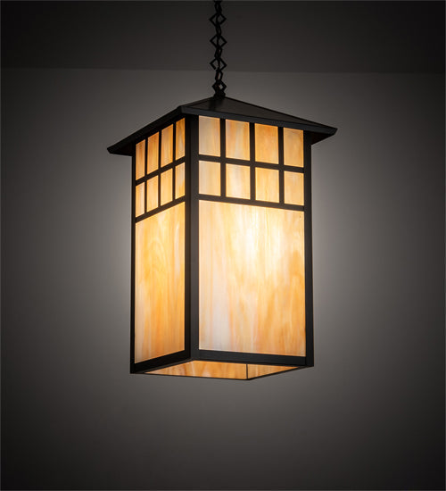 Meyda Lighting Watchtower 19" Craftsman Brown Pendant Light With Beige Iridescent Shade Glass