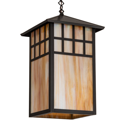 Meyda Lighting Watchtower 19" Craftsman Brown Pendant Light With Beige Iridescent Shade Glass