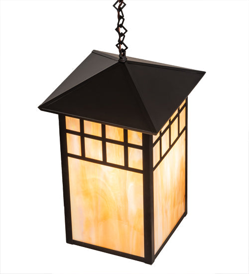Meyda Lighting Watchtower 19" Craftsman Brown Pendant Light With Beige Iridescent Shade Glass