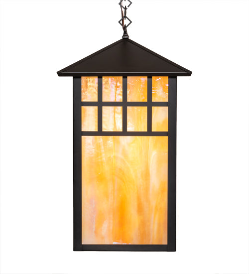Meyda Lighting Watchtower 19" Craftsman Brown Pendant Light With Beige Iridescent Shade Glass