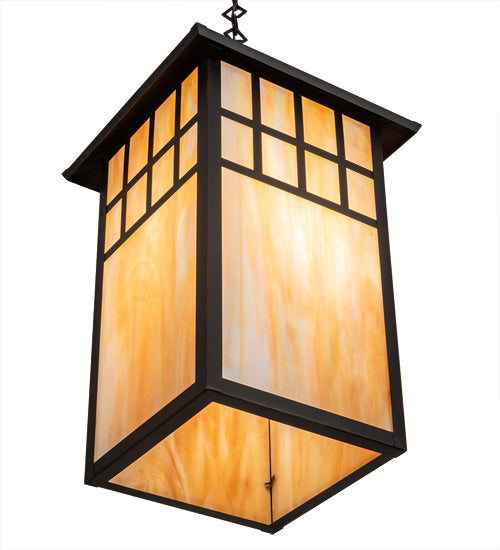 Meyda Lighting Watchtower 19" Craftsman Brown Pendant Light With Beige Iridescent Shade Glass