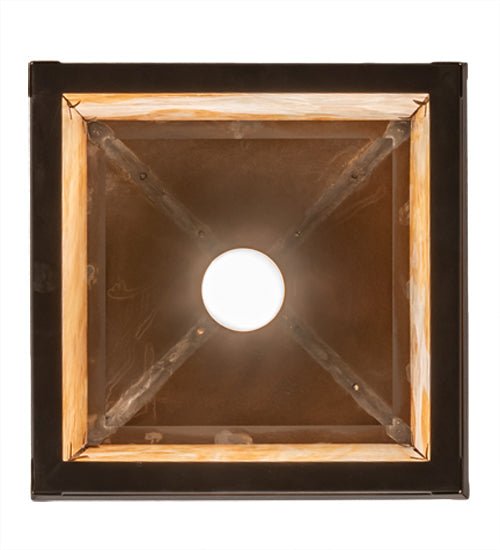 Meyda Lighting Watchtower 19" Craftsman Brown Pendant Light With Beige Iridescent Shade Glass