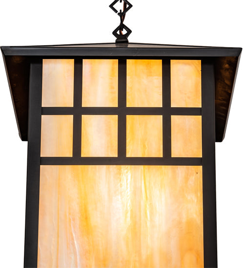 Meyda Lighting Watchtower 19" Craftsman Brown Pendant Light With Beige Iridescent Shade Glass