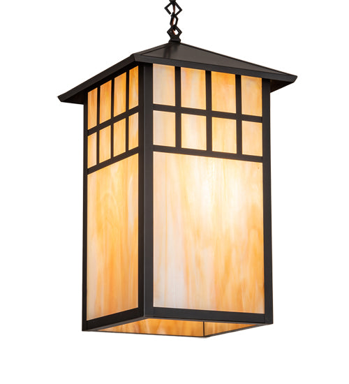 Meyda Lighting Watchtower 19" Craftsman Brown Pendant Light With Beige Iridescent Shade Glass