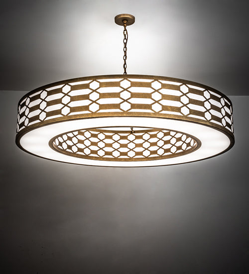 Meyda Lighting Watermere 60" 16-Light Burnished Gold Leaf Pendant Light With Laura White Shade