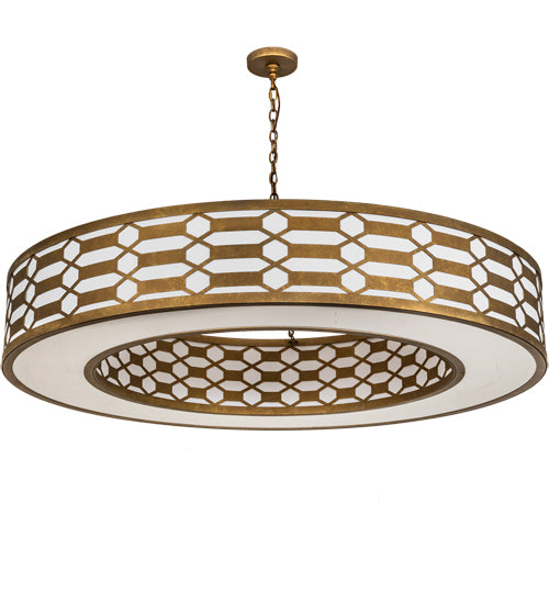Meyda Lighting Watermere 60" 16-Light Burnished Gold Leaf Pendant Light With Laura White Shade