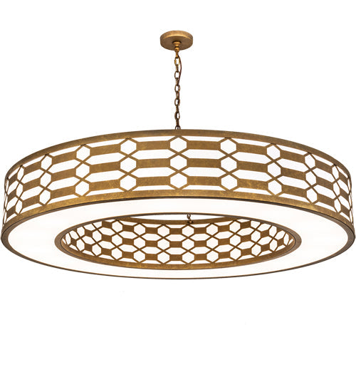 Meyda Lighting Watermere 60" 16-Light Burnished Gold Leaf Pendant Light With Laura White Shade