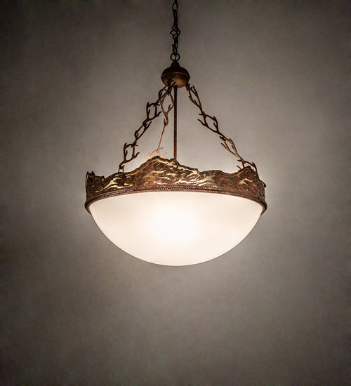 Meyda Lighting Waves 25" 4-Light Hand Painted Rust Inverted Pendant Light With White Statuario Idalight Shade