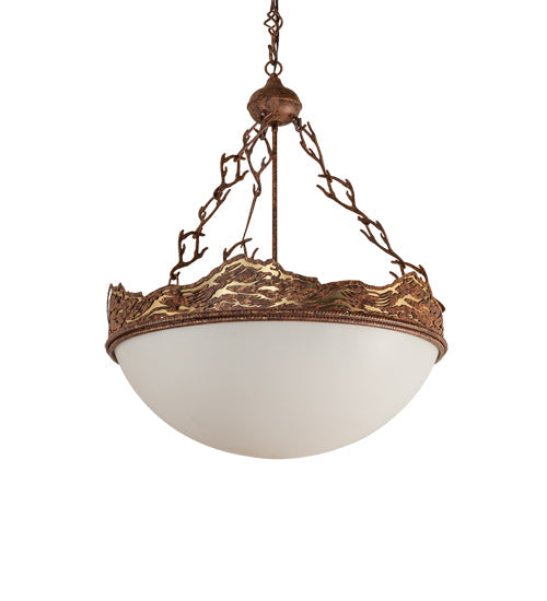 Meyda Lighting Waves 25" 4-Light Hand Painted Rust Inverted Pendant Light With White Statuario Idalight Shade