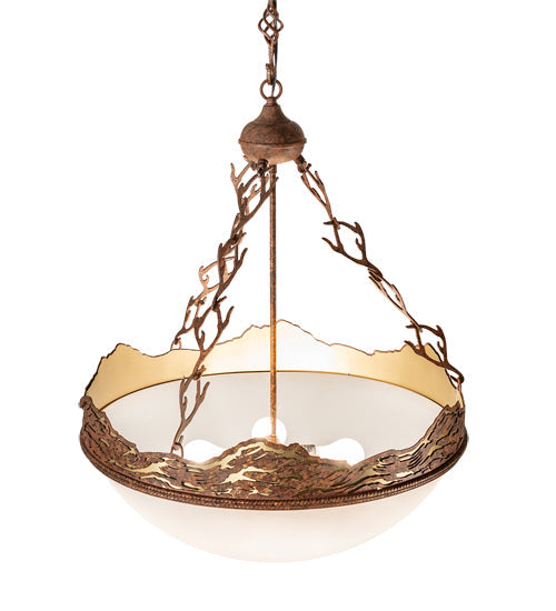 Meyda Lighting Waves 25" 4-Light Hand Painted Rust Inverted Pendant Light With White Statuario Idalight Shade
