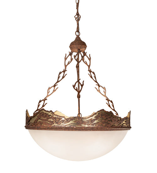 Meyda Lighting Waves 25" 4-Light Hand Painted Rust Inverted Pendant Light With White Statuario Idalight Shade