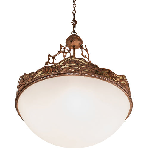 Meyda Lighting Waves 25" 4-Light Hand Painted Rust Inverted Pendant Light With White Statuario Idalight Shade