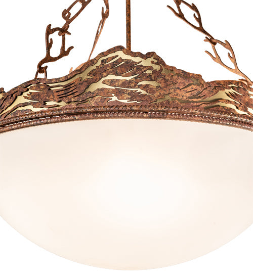Meyda Lighting Waves 25" 4-Light Hand Painted Rust Inverted Pendant Light With White Statuario Idalight Shade