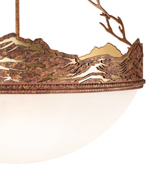 Meyda Lighting Waves 25" 4-Light Hand Painted Rust Inverted Pendant Light With White Statuario Idalight Shade