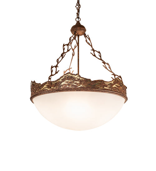 Meyda Lighting Waves 25" 4-Light Hand Painted Rust Inverted Pendant Light With White Statuario Idalight Shade