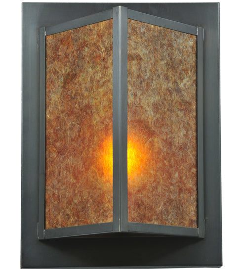 Meyda Lighting Wedge 11" Craftsman Brown Wall Sconce With Amber Mica Shade Glass