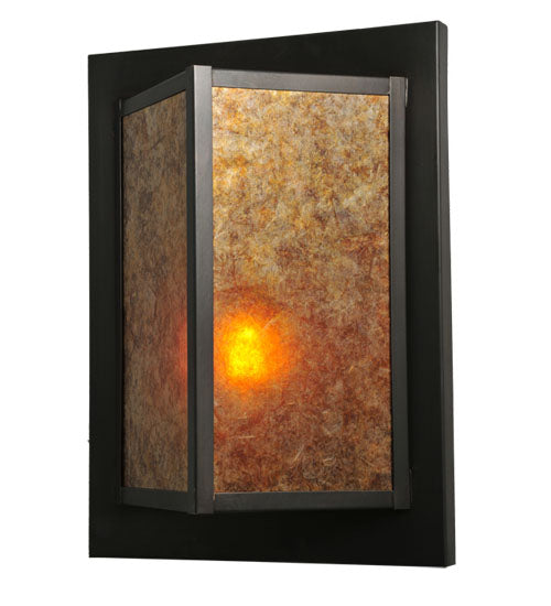 Meyda Lighting Wedge 11" Craftsman Brown Wall Sconce With Amber Mica Shade Glass