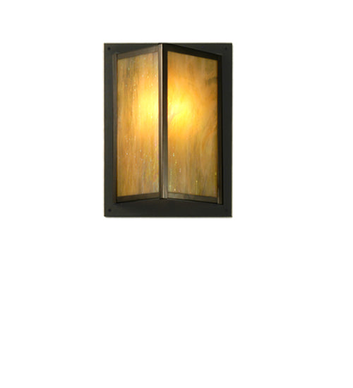 Meyda Lighting Wedge 11" Craftsman Brown Wall Sconce With Beige Iridescent Shade Glass