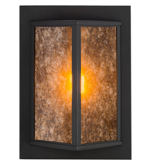 Meyda Lighting Wedge 11" Wrought Iron Wall Sconce With Amber Mica Shade Glass