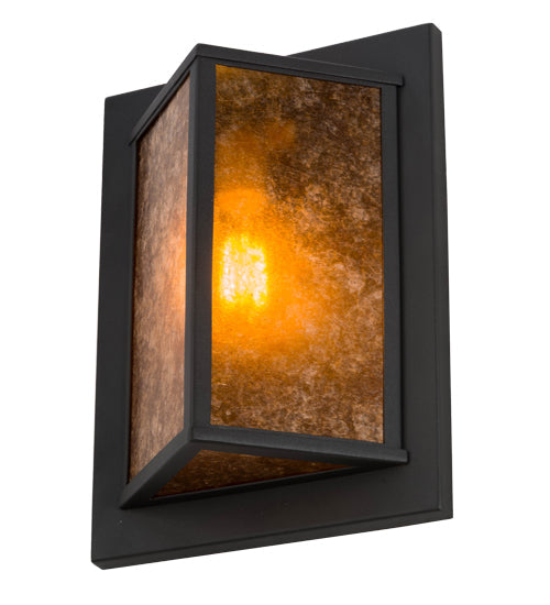 Meyda Lighting Wedge 11" Wrought Iron Wall Sconce With Amber Mica Shade Glass