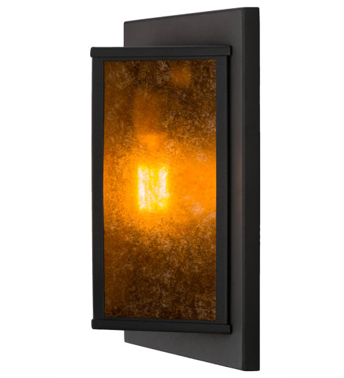 Meyda Lighting Wedge 11" Wrought Iron Wall Sconce With Amber Mica Shade Glass