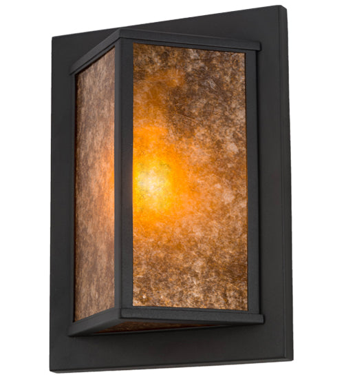 Meyda Lighting Wedge 11" Wrought Iron Wall Sconce With Amber Mica Shade Glass