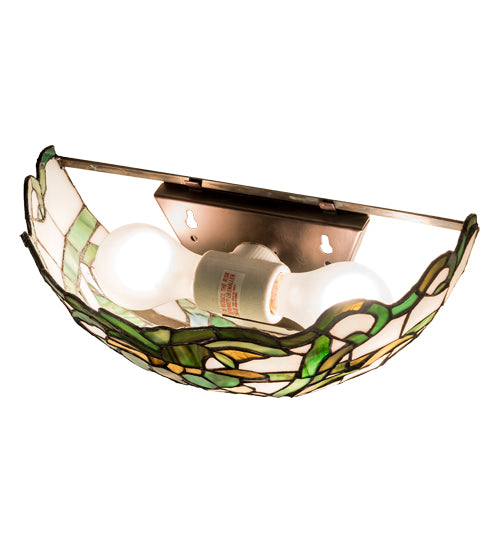 Meyda Lighting Welcome Pineapple 13" 2-Light Craftsman Brown Wall Sconce With Multi-Colored Shade Glass