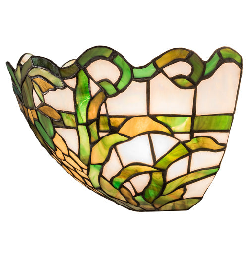 Meyda Lighting Welcome Pineapple 13" 2-Light Craftsman Brown Wall Sconce With Multi-Colored Shade Glass