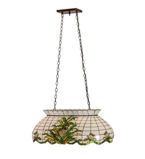 Meyda Lighting Welcome Pineapple 32" 3-Light Mahogany Bronze Island Pendant Light With Multi-Colored Shade Glass